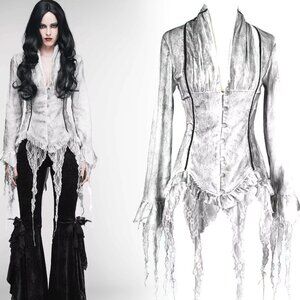 Midnight Séance Eva Lady Goth Gray White Airbrushed Victorian Lace Style Corset